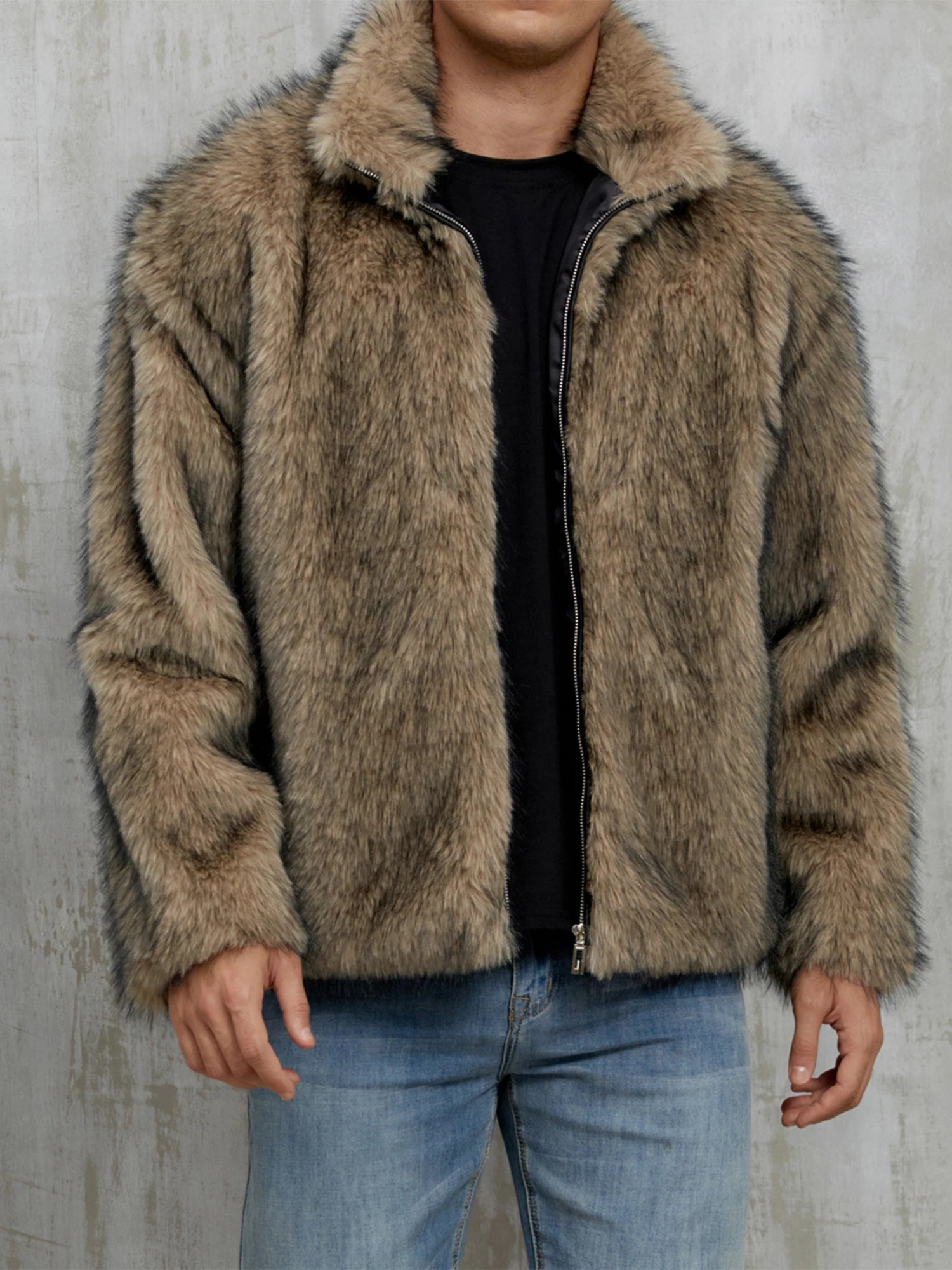 Faux Fur Zip-Up Jacket